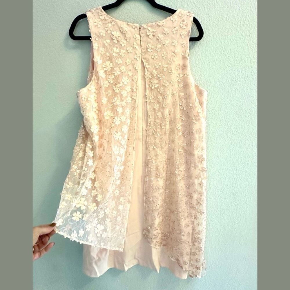 NWT Tahari ASL Women's Peach Floral Lace Overlay Dress. Size 16 - Picture 5 of 11